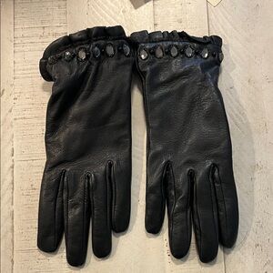 Chic Black Leather Gloves with Gem Details